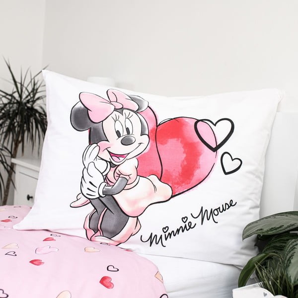 Бяло-розово единично  памучно детско спално бельо 140x200 cm Minnie "White" – Jerry Fabrics-image-3
