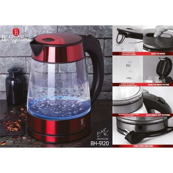Червена електрическа кана 1,7 л Burgundy Metallic Line - BerlingerHaus-image-3