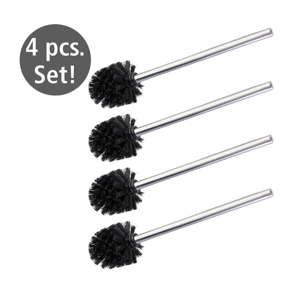 Четки за тоалетна в комплект 4 бр. с резервна четка от неръждаема стомана в блестящо сребрист цвят Ø8cm – Wenko