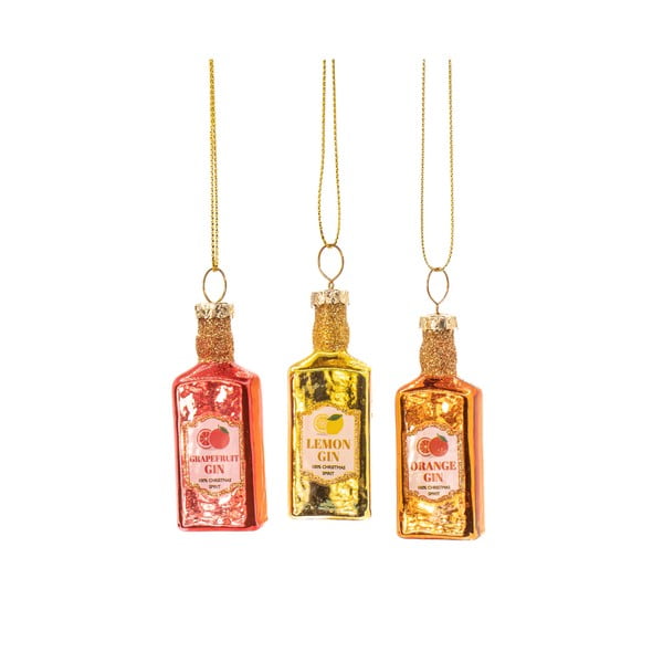 Стъклени ръчно изработени коледни украси в комплект от 3 бр. ø 3 cm Gin Bottle – Sass & Belle