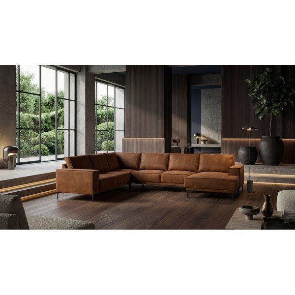Кафяв ъглов диван от изкуствена кожа (десен ъгъл/"U") Copenhagen - Scandic-image-1