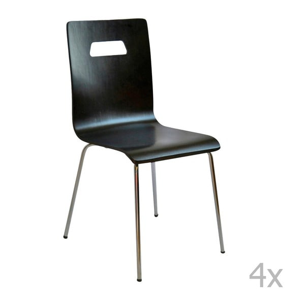 Sada 4 černých jídelních židlí se sedákem z březového dřeva Evergreen House