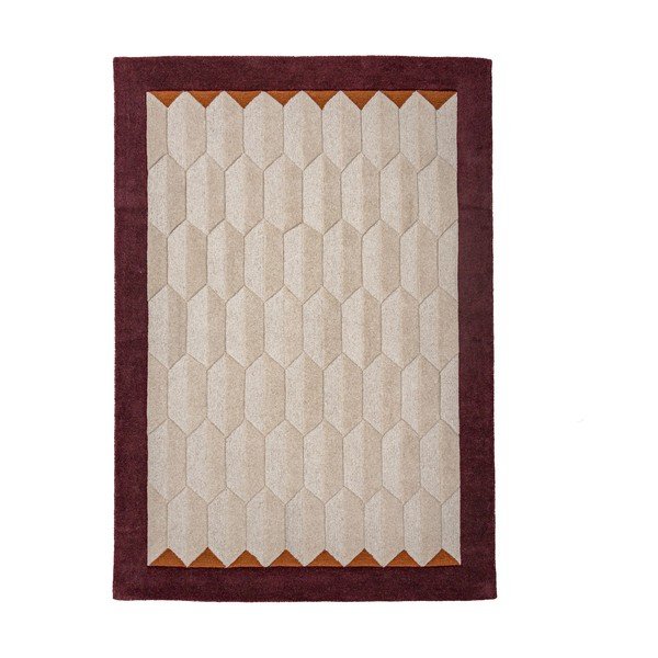Бордо/в естествен цвят ръчно изработен вълнен килим 160x230 cm Apex Border Wool – Flair Rugs