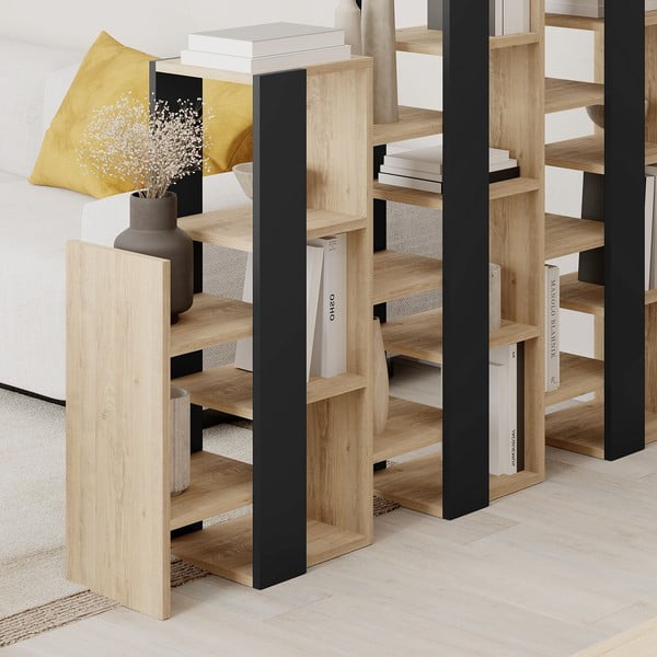 Черно-естествен стелаж от декор от дъб  158x151 cm Anissa – Marckeric-image-4