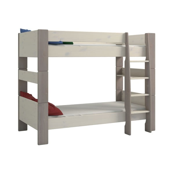 Кремаво бяло лакирано двуетажно легло от бор за деца със сиви крака За деца, височина 164 см - Steens