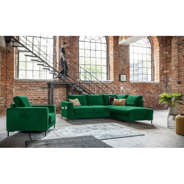Тъмнозелен кадифен разтегателен ъглов диван (десен ъгъл) Lofty Lilly – Miuform-image-1