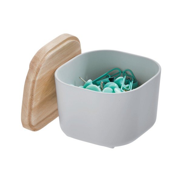 Сива кутия за съхранение с капак, изработена от дърво от пауловния , 9 x 9 cm Eco - iDesign-image-2