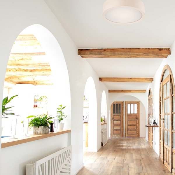 Бяло осветително тяло за таван със стъклен абажур ø 27 cm Eveline – LAMKUR-image-1