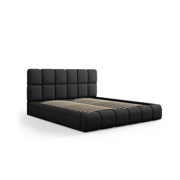Черно тапицирано двойно легло с място за съхранение и решетка 180x200 cm Bellis - Micadoni Home