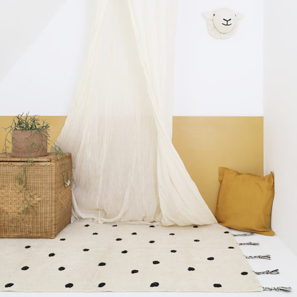 Черен кремав памучен килим подходящ за пране ръчно изработен 100x150 cm Nümi Black – Nattiot-image-1