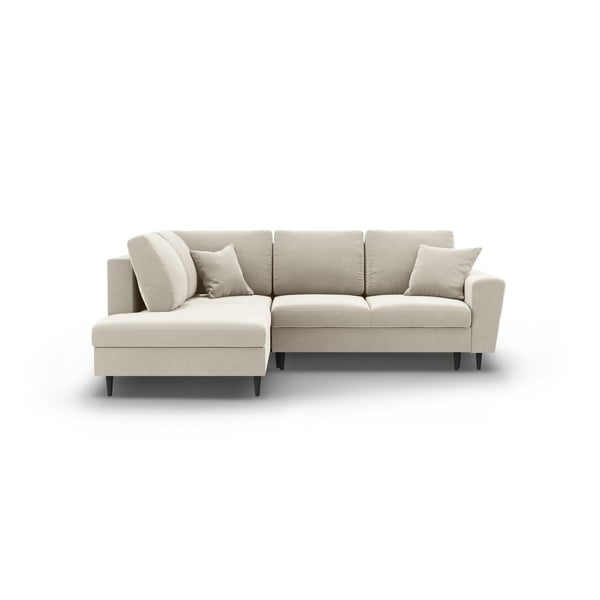 Бежов кадифен разтегателен ъглов диван с място за съхранение (ляв ъгъл/L форма) Kyoto – Cosmopolitan Design