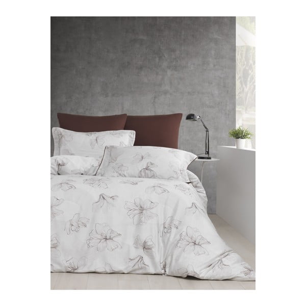 Спално бельо с памучен сатен чаршаф за двойно легло Fiori, 200 x 220 cm - Unknown