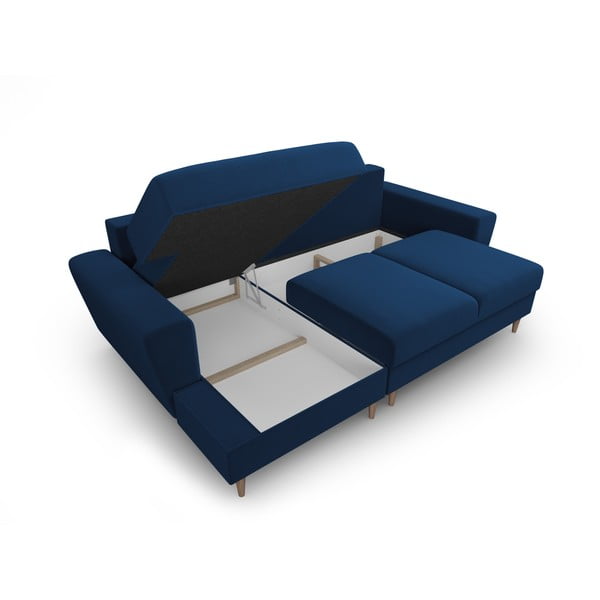 Син кадифен разтегателен ъглов диван с място за съхранение (ляв ъгъл) Kyoto – Cosmopolitan Design-image-3