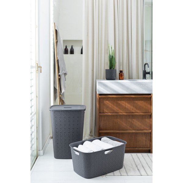 Тъмносив пластмасов кош за пране 56 l Softex – Curver-image-1