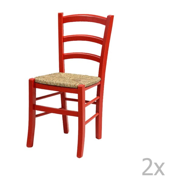 Sada 2 červených jídelních židlí z masivního dřeva Crido Consulting Straw
