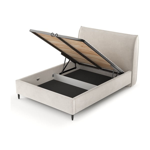 Кремаво тапицирано двойно легло с място за съхранение с включена подматрачна рамка 180x200 cm Shell – Maison de Rêve-image-3