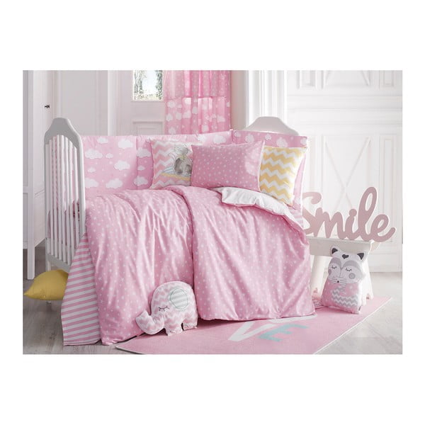 Розово памучно бебешко спално бельо с чаршаф за единично легло Mike & Co. NEW YORK Carino, 100 x 150 cm - Mike & Co. NEW YORK