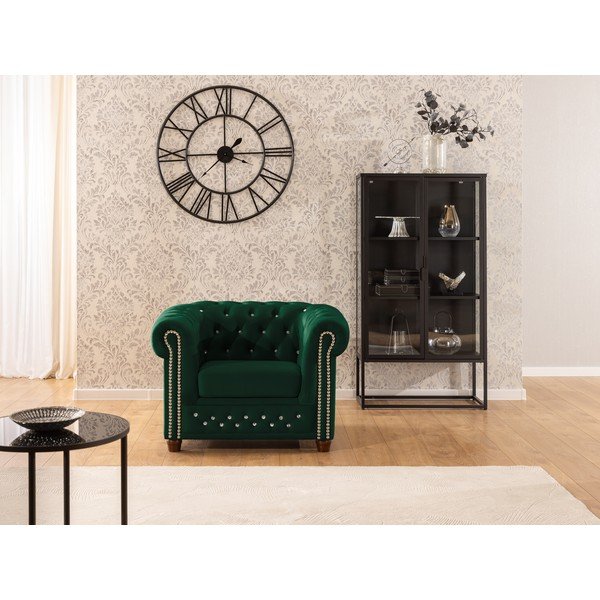 Зелено кадифено кресло честърфийлд York Blik – Ropez-image-1