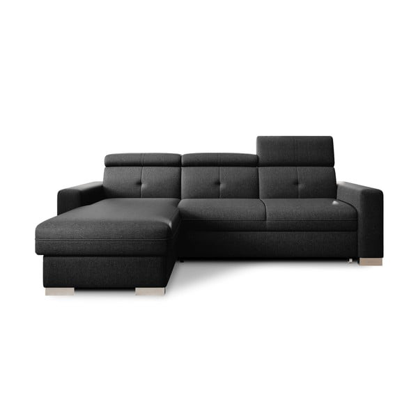 Черен разтегателен ъглов диван с място за съхранение (ляв ъгъл) Fresia – ELTAP