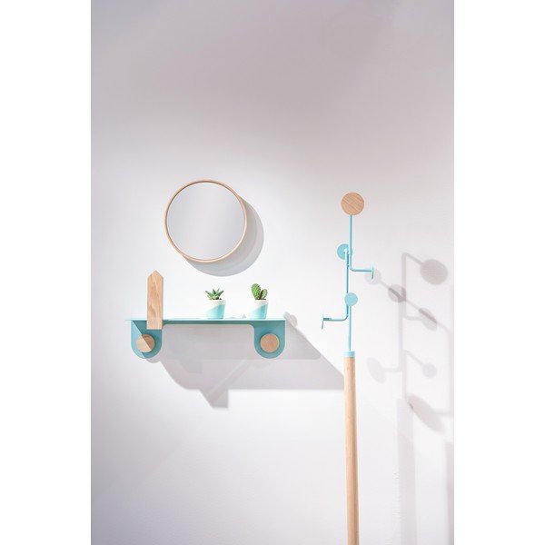 Стенен рафт от бяла стомана с детайли от дъбово дърво с 2 куки , дължина 60 см Hook - Gazzda-image-1