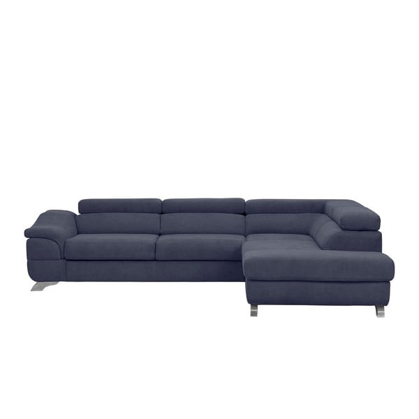 Тъмносин ъглов разтегателен диван с кадифена тапицерия Gamma, десен ъгъл - Windsor & Co Sofas