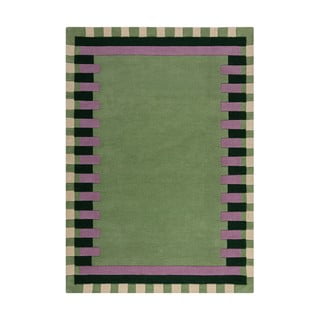 Зелено-лилав ръчно изработен вълнен килим 160x230 cm Kai Wool Border – Flair Rugs