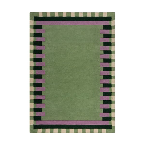 Зелено-лилав ръчно изработен вълнен килим 160x230 cm Kai Wool Border – Flair Rugs