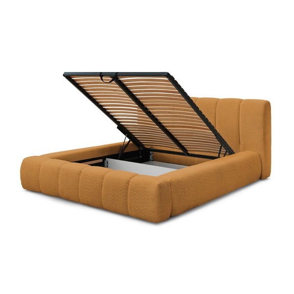 Двойно тапицирано легло с място за съхранение с включена подматрачна рамка в цвят горчица 160x200 cm Denali – Bobochic Paris-image-4