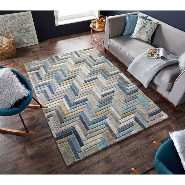 Сив и син вълнен килим , 160 x 230 cm Russo - Flair Rugs-image-4