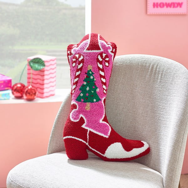 Декоративна възглавница с коледен мотив от букле 48x35 cm Santa's Howdy Christmas Boot – Catherine Lansfield-image-1
