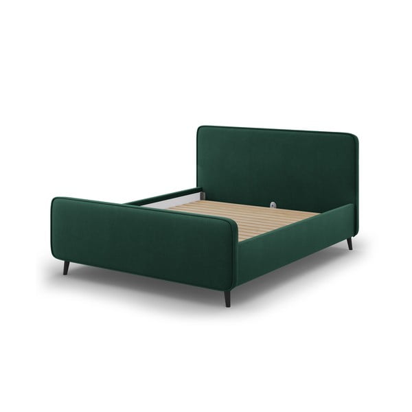 Зелено тапицирано двойно легло с решетка 160x200 cm Kaia - Micadoni Home