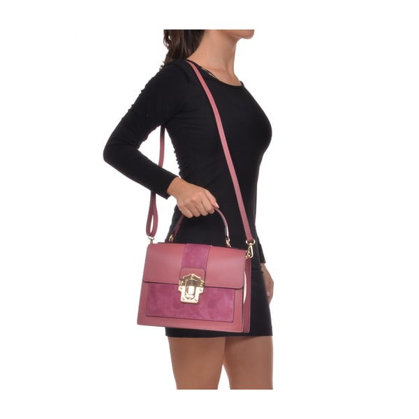 Розова кожена чанта , 22 x 27 cm - Isabella Rhea-image-4