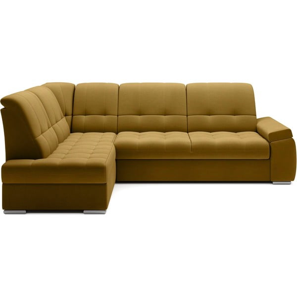 Жълт кадифен разтегателен ъглов диван с място за съхранение (ляв ъгъл L форма) Sado – ELTAP