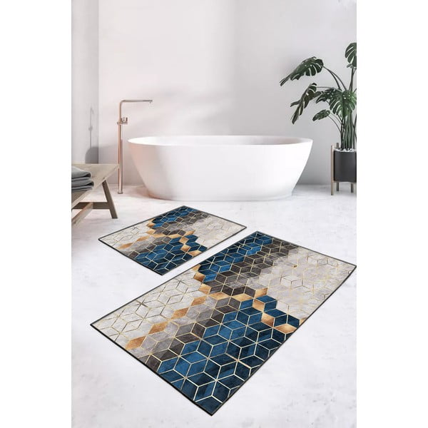 Синьо-сиви килимчета за баня в комплект от 2 броя 60x100 cm Optic - Mila Home-image-1