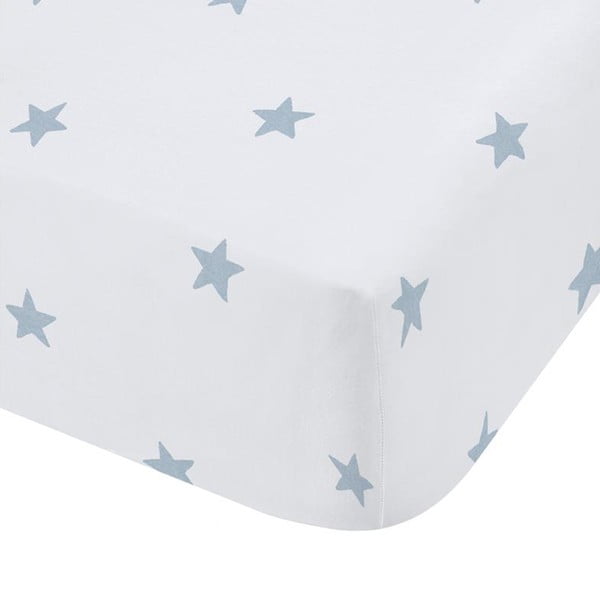Бял-син еластичен единичен памучен детски чаршаф 90x190 cm Mini Star & Stripes – Bianca
