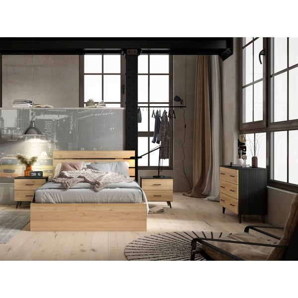 Нисък скрин от дъб в черно/натурално 80x72 cm Indus - Marckeric-image-4