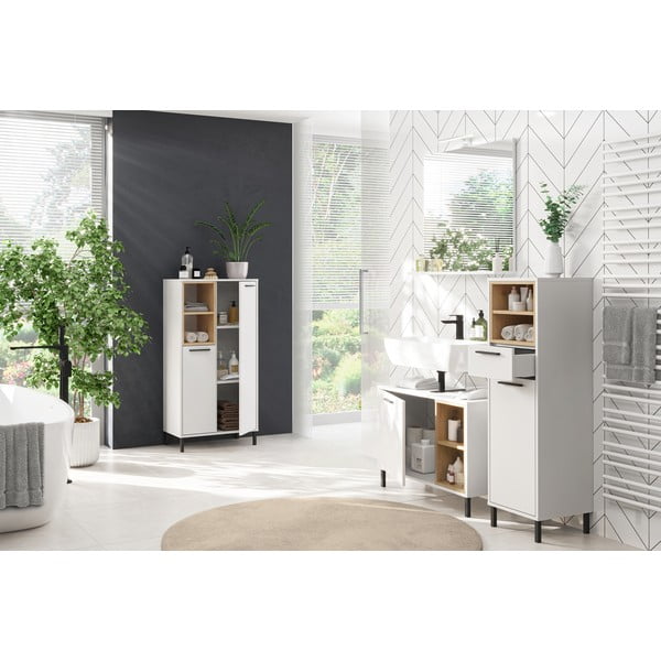 Бял висок шкаф за баня в дъб 59x118 cm Loria - Germania-image-4