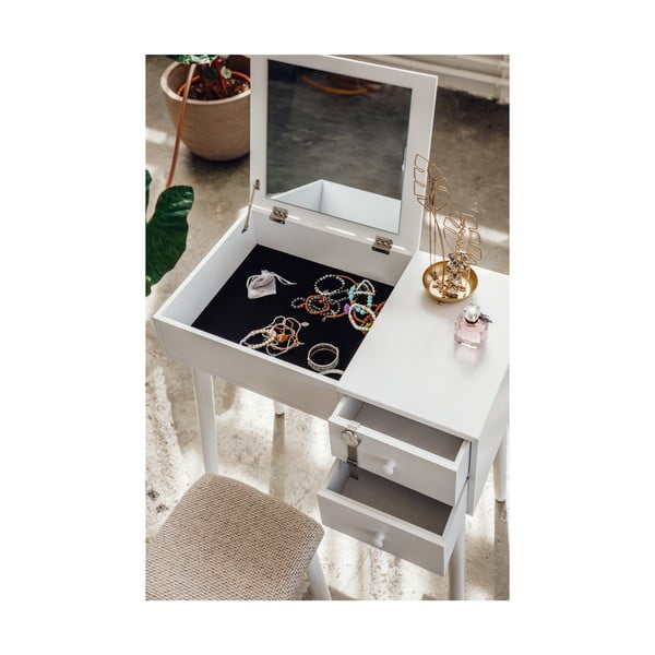 Бяла тоалетка с огледало, кутия за бижута и 2 чекмеджета Красота - Bonami Essentials-image-2