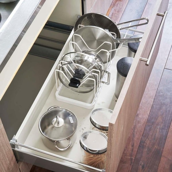 Бяла регулируема стойка за капаци и тигани Tower - YAMAZAKI-image-3