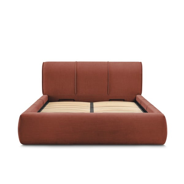 Оранжево тапицирано двойно легло с място за съхранение с решетка 160x200 cm Vernon - Bobochic Paris-image-3