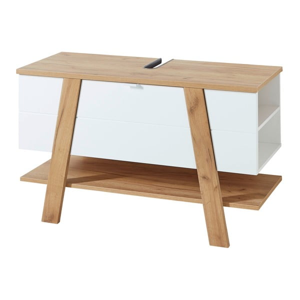 Бял шкаф под умивалника от дъб 111x67 cm Novolino - Germania-image-2