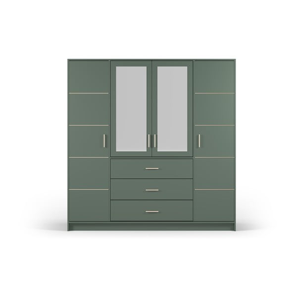 Зелен гардероб с огледало 196x200 cm Burren - Cosmopolitan Design