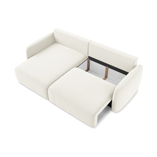 Кремав кадифен сгъваем/с място за съхранение ъглов диван (ляв ъгъл) Kalena – Makamii-image-4
