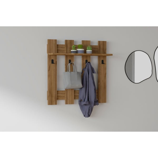 Тъмнокафяв стенен рафт с 4 закачалки Carina - Puqa Design-image-1