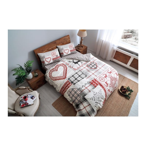 Единичен чаршаф за легло с памучен фланелен чаршаф Savina Red, 160 x 220 cm - Mijolnir