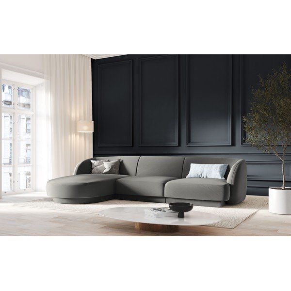 Ъглов диван от сиво кадифе (ляв ъгъл) Miley - Micadoni Home-image-4