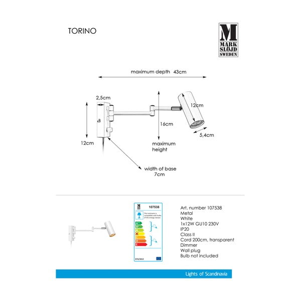 Бяла метална стенна лампа Torino - Markslöjd-image-2