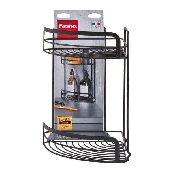 Черен ъглов двуетажен рафт за баня Origin Lava - Metaltex-image-3