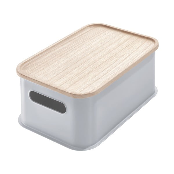 Сива кутия за съхранение с дръжки и капак от дърво от пауловния, 21,3 x 30,2 cm Eco - iDesign