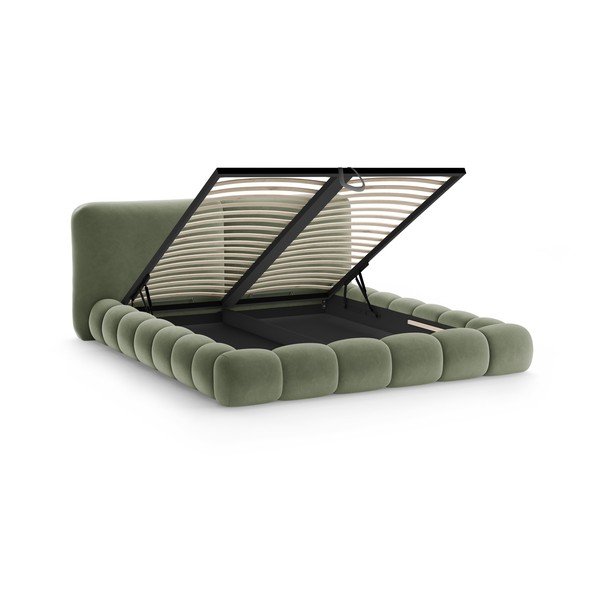 Зелено тапицирано двойно легло с място за съхранение и включена подматрачна рамка 160x200 cm Solange – Micadoni -image-2
